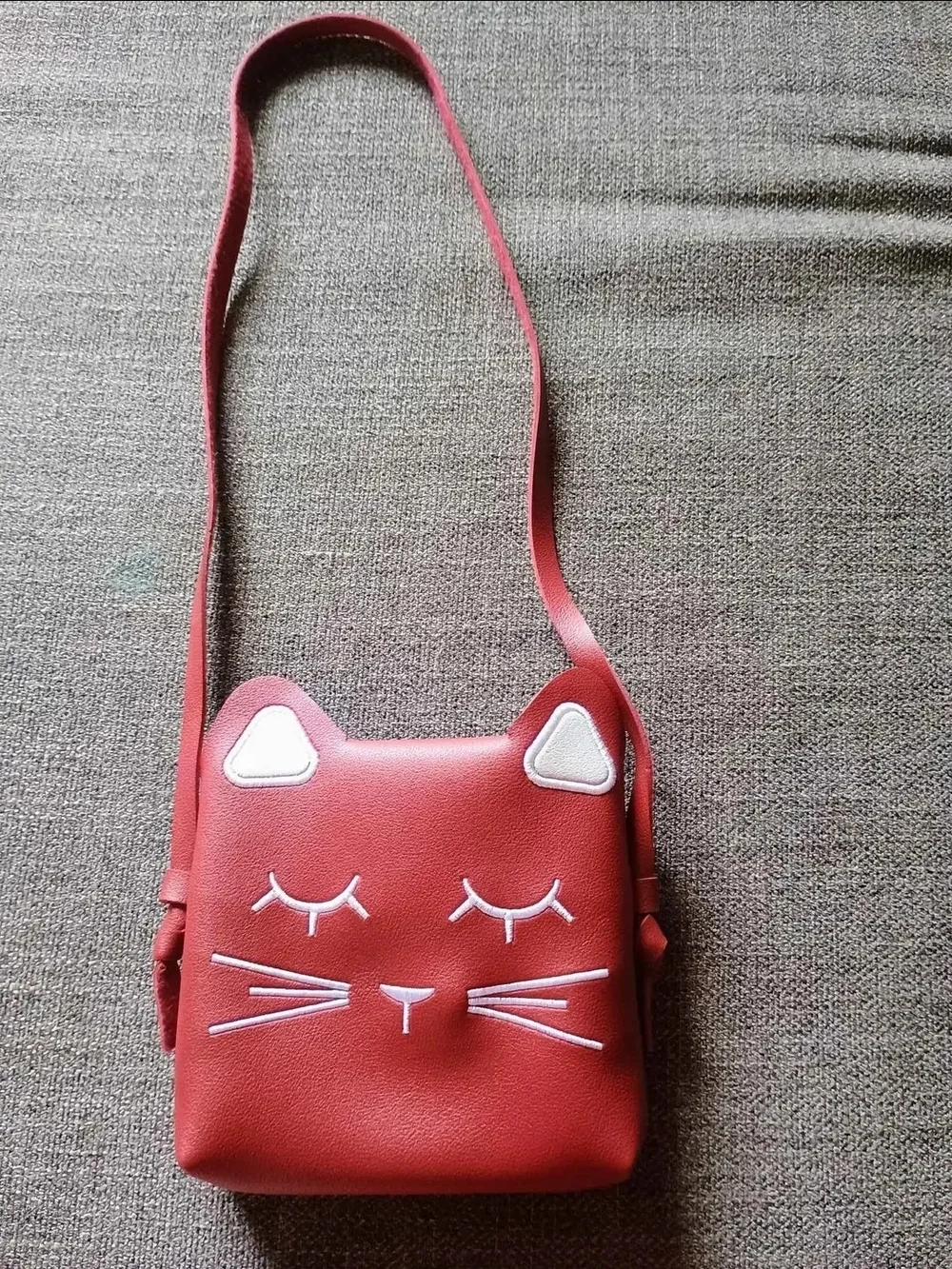 Red Cat Embroidered Face Crossbody Bag